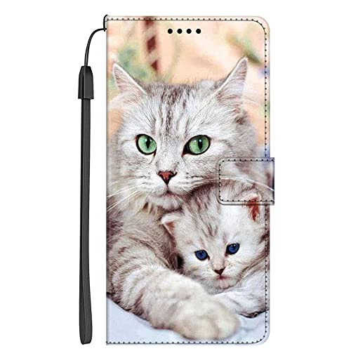 EuoDuo Kompatibel mit Huawei Nova 5T Hülle zum Klappen PU Leder Handyhülle Handytasche mit Tier Motiv Magnet Kartenfach Klapphülle Bumper Schutzhülle - Katze von EuoDuo