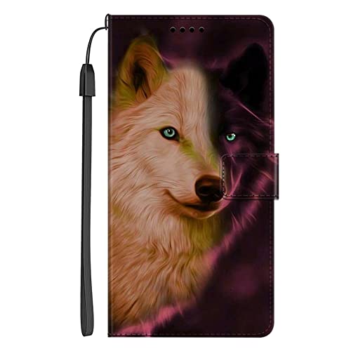 EuoDuo Kompatibel mit Samsung Galaxy A34 5G PU Leder Hülle Wallet Flip Case Handy Tasche Klapphülle Handyhülle mit Kartenfach Magnet Schutzhülle Etui - Weißer Wolf von EuoDuo