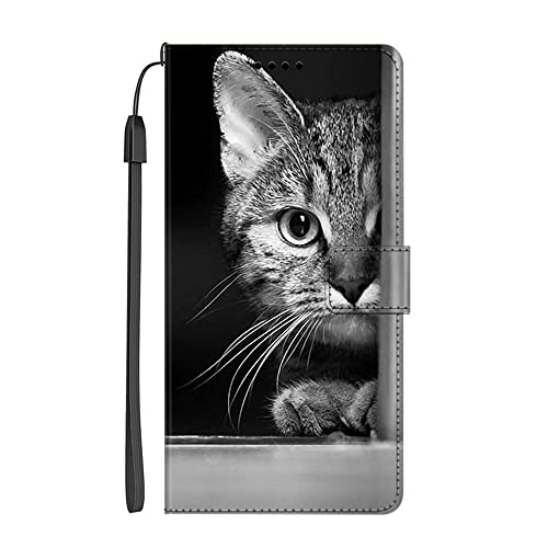 EuoDuo Kompatibel mit Samsung Galaxy A54 5G Hülle Leder Flip Case Handyhülle Klappbar Handy Tasche mit Kartenfach Magnet Stoßfeste Schutzhülle - Peeking Kätzchen von EuoDuo