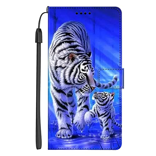 EuoDuo Kompatibel mit Samsung Galaxy A54 5G PU Leder Hülle Wallet Flip Case Handy Tasche Klapphülle Handyhülle mit Kartenfach Magnet Schutzhülle Etui - Weißer Tiger von EuoDuo
