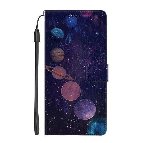 EuoDuo Kompatibel mit Samsung Galaxy Xcover 6 Pro Hülle zum Klappen Handyhülle PU Leder Handytasche mit Blüte Motiv Magnet Kartenfach Tasche Flip Cover Etui Schutzhülle - Universum Planet von EuoDuo