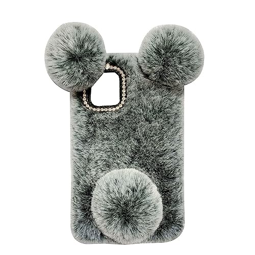 EuoDuo kompatibel mit Samsung Galaxy A04e Plüsch Hülle Panda Bär Flauschige Handyhülle Weiche TPU Kunstfell Silikonhülle Niedlich Fuzzy Schutzhülle Case Cover Mädchen - Grau von EuoDuo