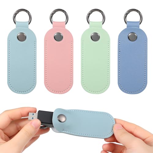 Leder-Schutzhülle für USB-Stick, kleine USB-Flash-Laufwerk-Halterung, Schlüsselanhänger, 4 Stück von EupHHonycs