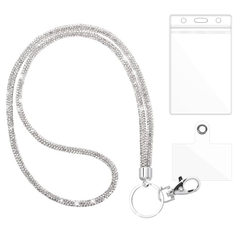 Schlüsselband mit glitzernden Kristallen, für Büroausweis, Ausweishalter mit Umhängeband, Schlüsselband, 39,6 cm, exklusiver glitzernder Strass, AB-Arbeit, Namenskarte, Kartenhalter für Frauen Schlüsselband mit glitzernden Kristallen, für Büroausweis, Ausweishalter mit Umhängeband, Schlüsselband, 39,6 cm, exklusiver glitzernder Strass, AB-Arbeit, Namenskarte, Kartenhalter für Frauen von EupHHonycs