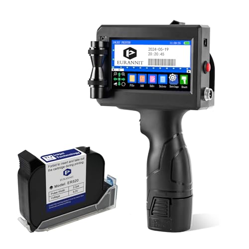 E15 Hand-Tintenstrahldrucker für Multiflächendruck mit 42 ml schnell trocknender Tintenpatrone und 10,9 cm (4,3 Zoll) Touchscreen-Anzeige für Barcode-Text von Eurannit