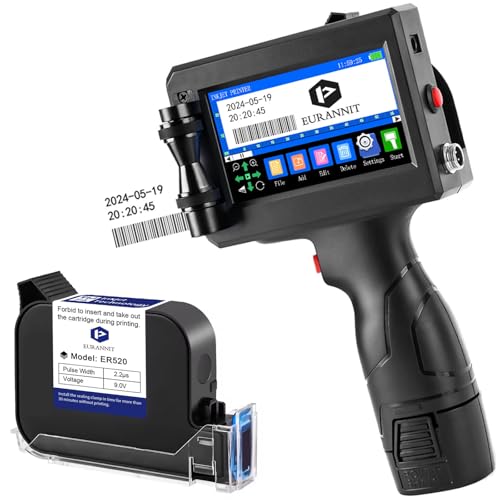 Handheld Tintenstrahldrucker 12,7 mm, E15 Tragbare Handheld Tintenstrahldrucker Gun 4,3 Zoll LED Touchscreen, für Text Logo Datum Chargennummer QR Barcode Druck auf jeder Oberfläche Handheld Tintenstrahldrucker 12,7 mm, E15 Tragbare Handheld Tintenstrahldrucker Gun 4,3 Zoll LED Touchscreen, für Text Logo Datum Chargennummer QR Barcode Druck auf jeder Oberfläche von Eurannit