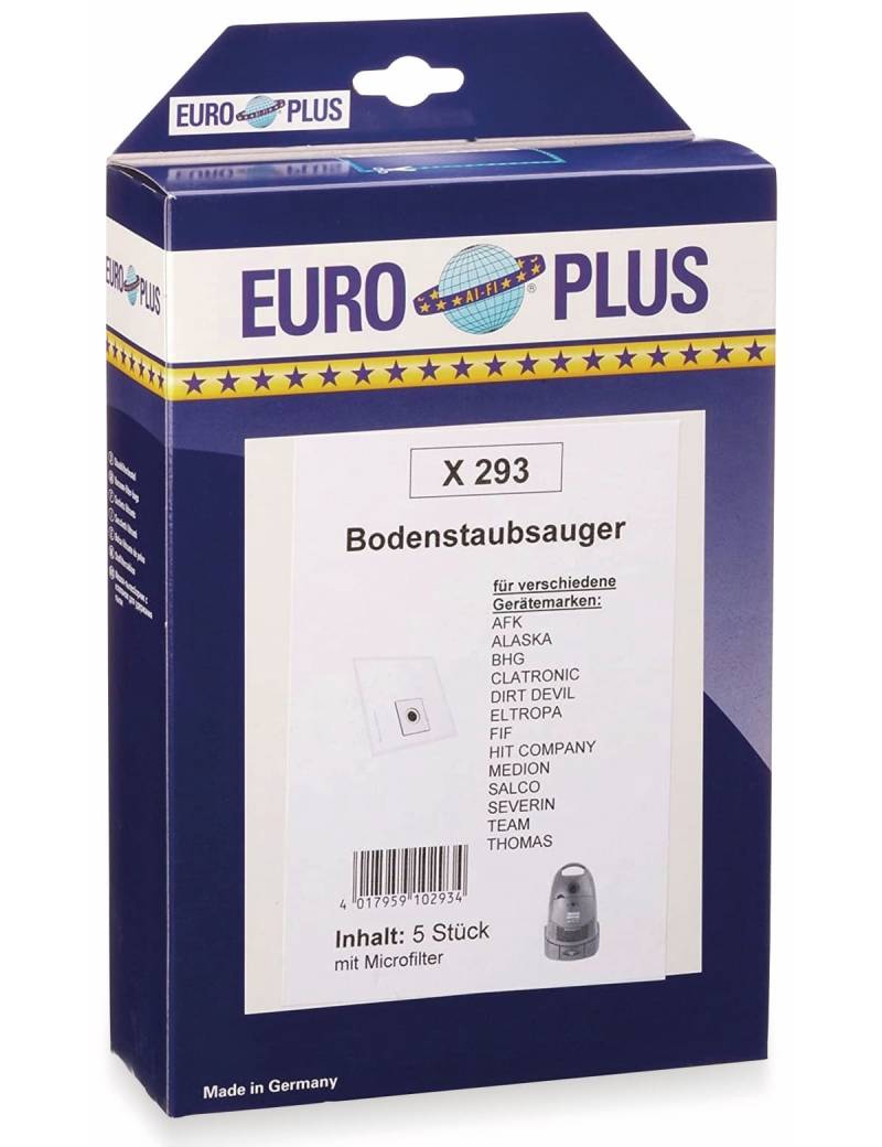 EURO PLUS Staubsaugerbeutel X293, 5 Stück von Euro Plus