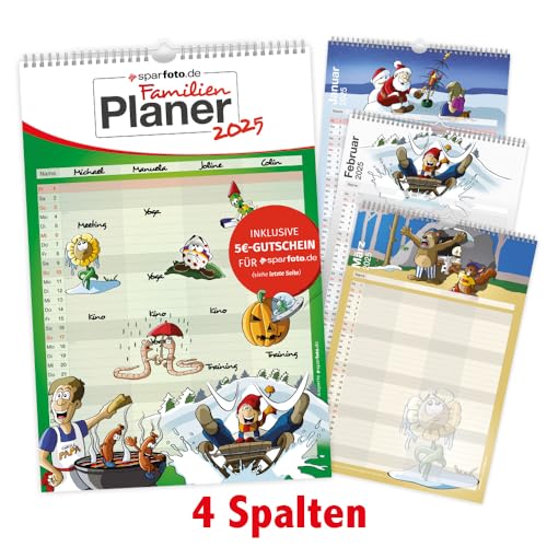 Familienplaner/Familien-Kalender 2025 im XXL-Format mit 4 Spalten, 29,7 cm x 44 cm - Wandkalender inkl. Feiertage und Ferientermine von Eurofoto