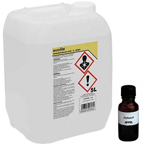 5 L Eurolite B (Basic) Nebelfluid + 30 ml Duftstoff Apfel, Smoke-Fluid, Nebel-Fluid-Flüssigkeit für Nebelmaschine (5 L Fluid -B- + Duft Apfel) von Eurolite