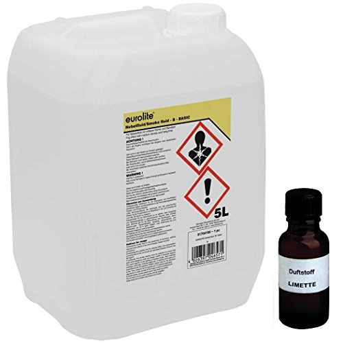 5 L Eurolite B (Basic) Nebelfluid + 30 ml Duftstoff Limette-Zitrone, Smoke-Fluid, Nebel-Fluid-Flüssigkeit für Nebelmaschine (5 L Fluid -B- + Duft Limette-Zitrone) von Eurolite