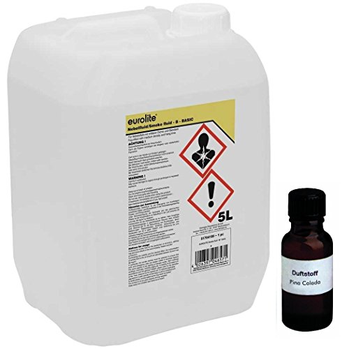 5 Liter Eurolite B (Basic) Nebelfluid + 30 ml Duftstoff Pina Colada, Smoke-Fluid, Nebel-Fluid-Flüssigkeit für Nebelmaschine (5 L Fluid -B- + Duft Pina Colada) von Eurolite