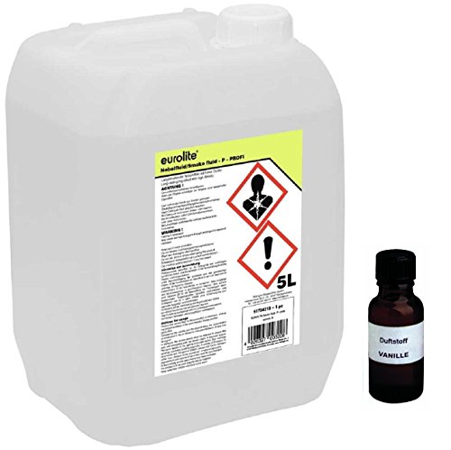 5 Liter Eurolite P (Profi) Nebelfluid + 20 ml Duftstoff Vanille, Smoke-Fluid, Nebel-Fluid-Flüssigkeit für Nebelmaschine (5 L Fluid -P- + Duft Vanille) von Eurolite