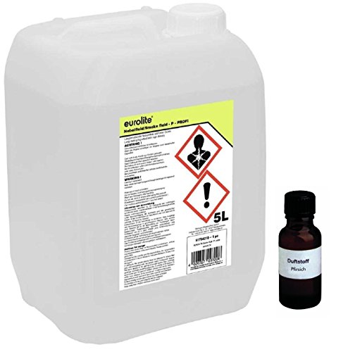 5 Liter Eurolite P (Profi) Nebelfluid + 30 ml Duftstoff Aprikose-Pfirsich, Smoke-Fluid, Nebel-Fluid-Flüssigkeit für Nebelmaschine (5 L Fluid -P- + Duft Aprikose-Pfirsich) von Eurolite