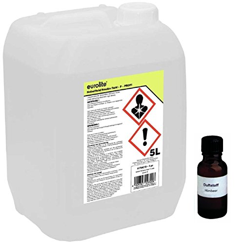 5 Liter Eurolite P (Profi) Nebelfluid + 30 ml Duftstoff Himbeere, Smoke-Fluid, Nebel-Fluid-Flüssigkeit für Nebelmaschine (5 L Fluid -P- + Duft Himbeere) von Eurolite