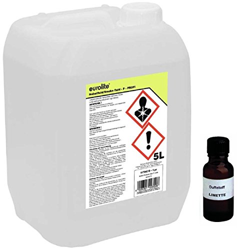 5 Liter Eurolite P (Profi) Nebelfluid + 30 ml Duftstoff Limette-Zitrone, Smoke-Fluid, Nebel-Fluid-Flüssigkeit für Nebelmaschine (5 L Fluid -P- + Duft Limette-Zitrone) von Eurolite