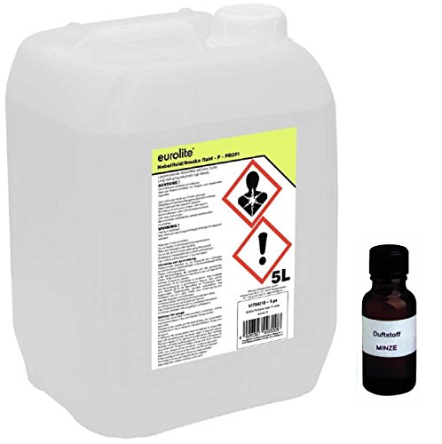 5 Liter Eurolite P (Profi) Nebelfluid + 30 ml Duftstoff Mint-Minze, Smoke-Fluid, Nebel-Fluid-Flüssigkeit für Nebelmaschine (5 L Fluid -P- + Duft Mint) von Eurolite