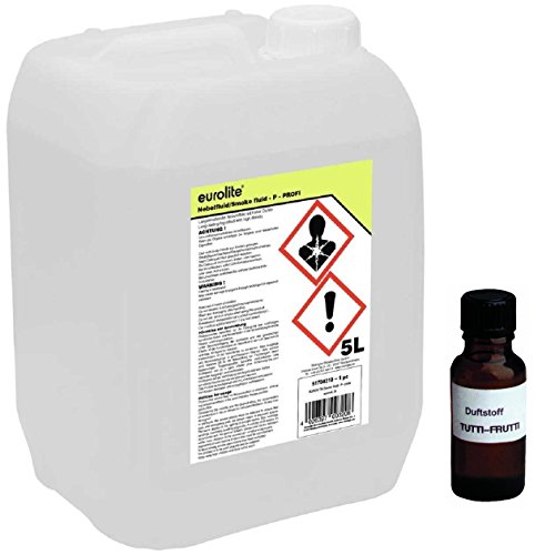 5 Liter Eurolite P (Profi) Nebelfluid + 30 ml Duftstoff Tropic-Tutti-Frutti, Smoke-Fluid, Nebel-Fluid-Flüssigkeit für Nebelmaschine (5 L Fluid -P- + Duft Tropic-Tutti-Frutti) von Eurolite