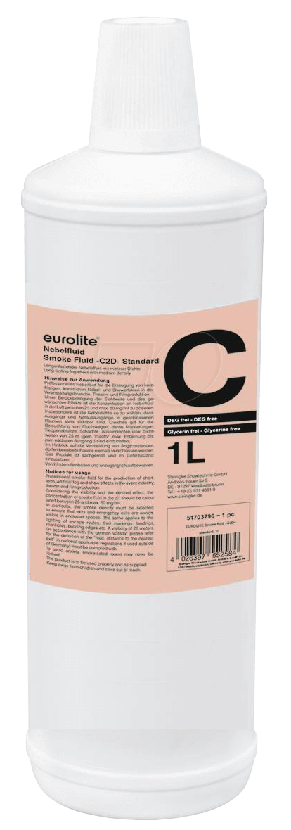 EURO 51703796 - Smoke Fluid C2D Standard , für Nebelmaschinen, 1 l von Eurolite