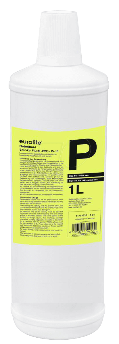 EURO 51703830 - Smoke Fluid P2D Standard , für Nebelmaschinen, 1 l von Eurolite