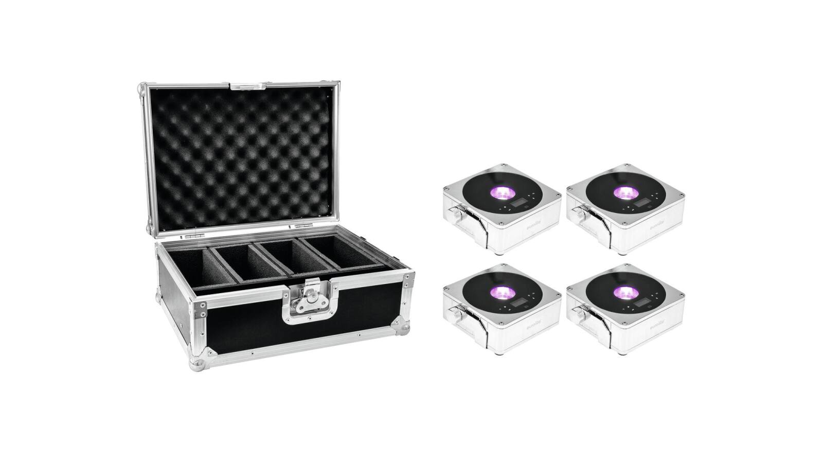 EUROLITE Set 4x AKKU IP Flat Light 1 chrom + Case EUROLITE Set 4x AKKU IP Flat Light 1 chrom + Case von Eurolite