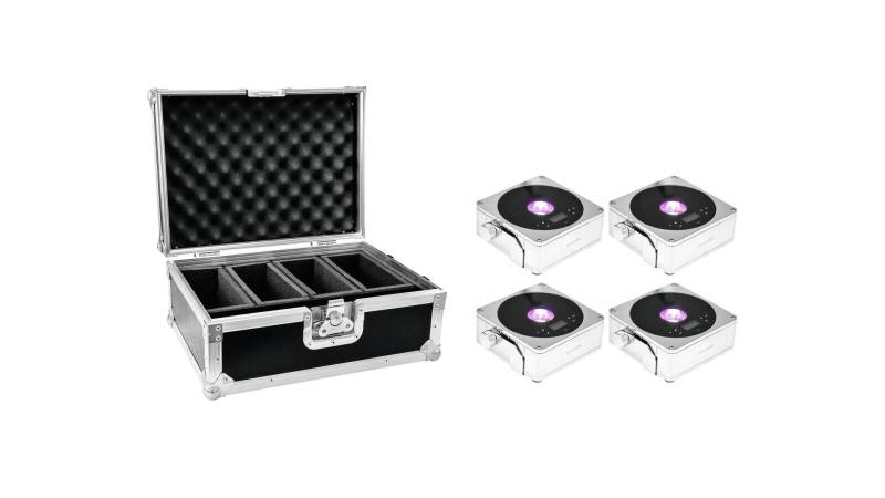 EUROLITE Set 4x AKKU IP Flat Light 1 chrom + Case von Eurolite