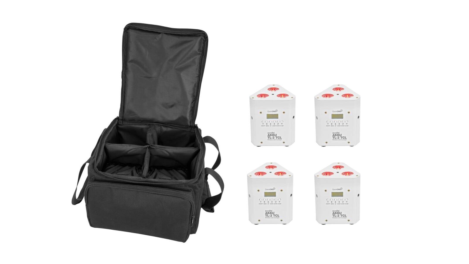 EUROLITE Set 4x AKKU TL-3 TCL weiß + SB-4 Soft-Bag EUROLITE Set 4x AKKU TL-3 TCL weiß + SB-4 Soft-Bag von Eurolite