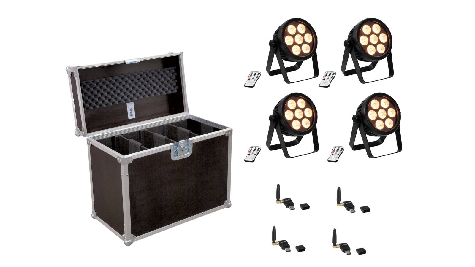 EUROLITE Set 4x LED 7C-7 Silent Slim Spot + USB QuickDMX + Case EUROLITE Set 4x LED 7C-7 Silent Slim Spot + USB QuickDMX + Case von Eurolite