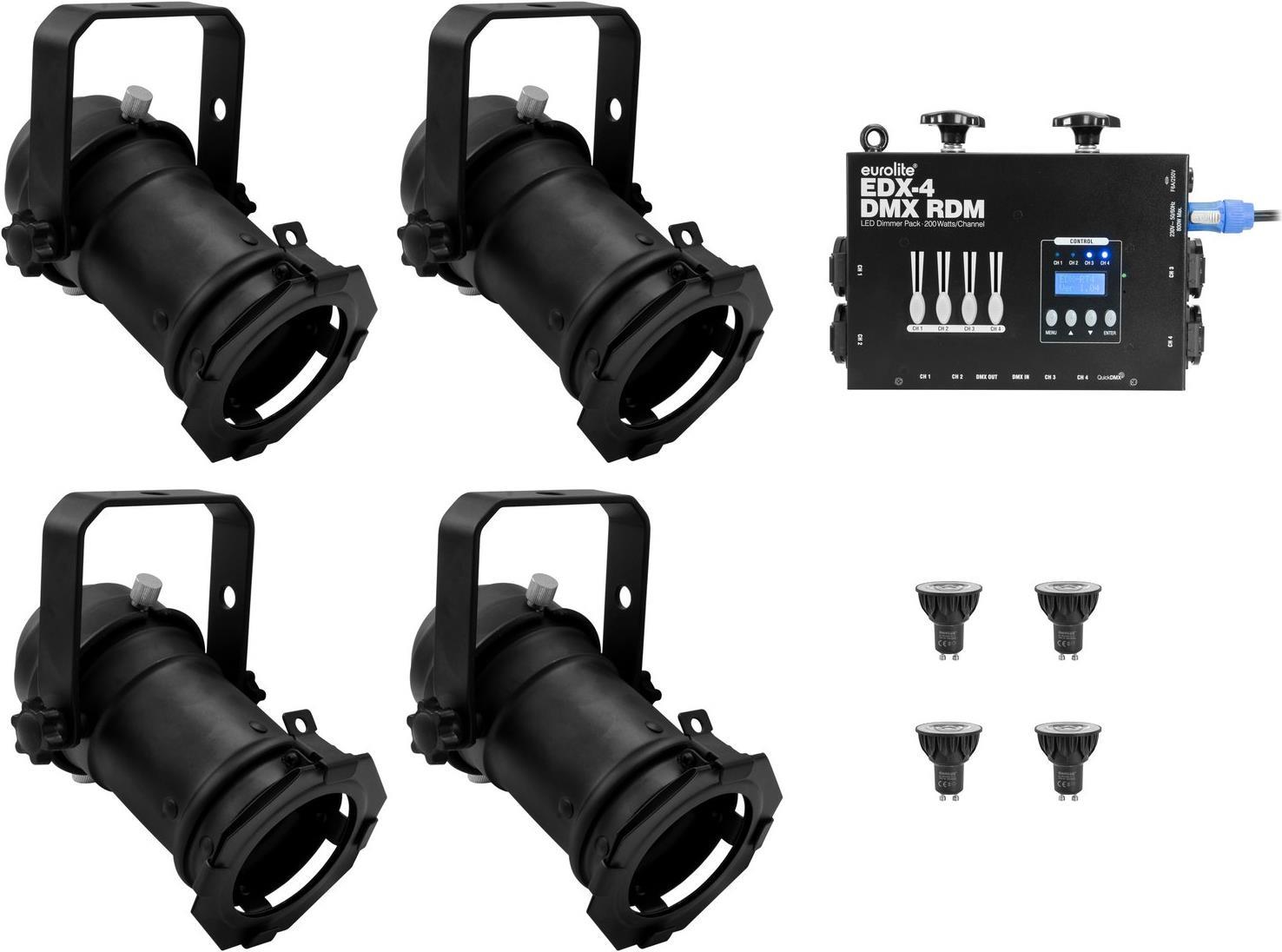 EUROLITE Set 4x PAR-16 Spot sw dim2warm + EDX-4 DMX RDM LED-Dimmerpack (20000694) von Eurolite