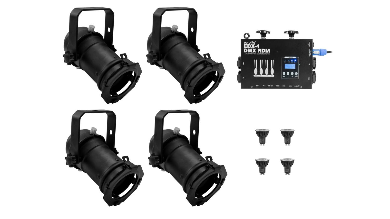 EUROLITE Set 4x PAR-16 Spot sw dim2warm + EDX-4 DMX RDM LED-Dimmerpack EUROLITE Set 4x PAR-16 Spot sw dim2warm + EDX-4 DMX RDM LED-Dimmerpack von Eurolite