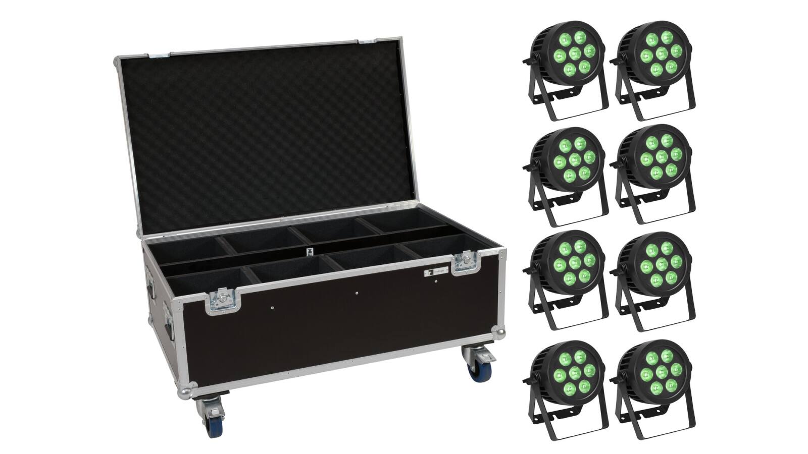 EUROLITE Set 8x LED IP PAR 7x8W QCL Spot + Case mit Rollen EUROLITE Set 8x LED IP PAR 7x8W QCL Spot + Case mit Rollen von Eurolite
