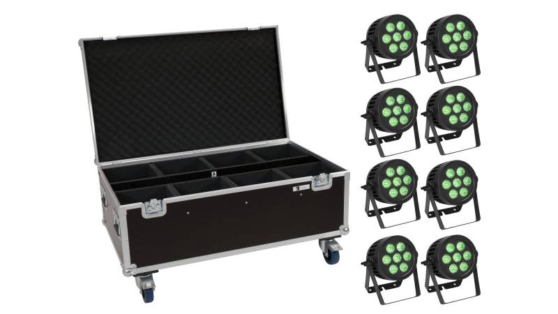 EUROLITE Set 8x LED IP PAR 7x8W QCL Spot + Case mit Rollen von Eurolite