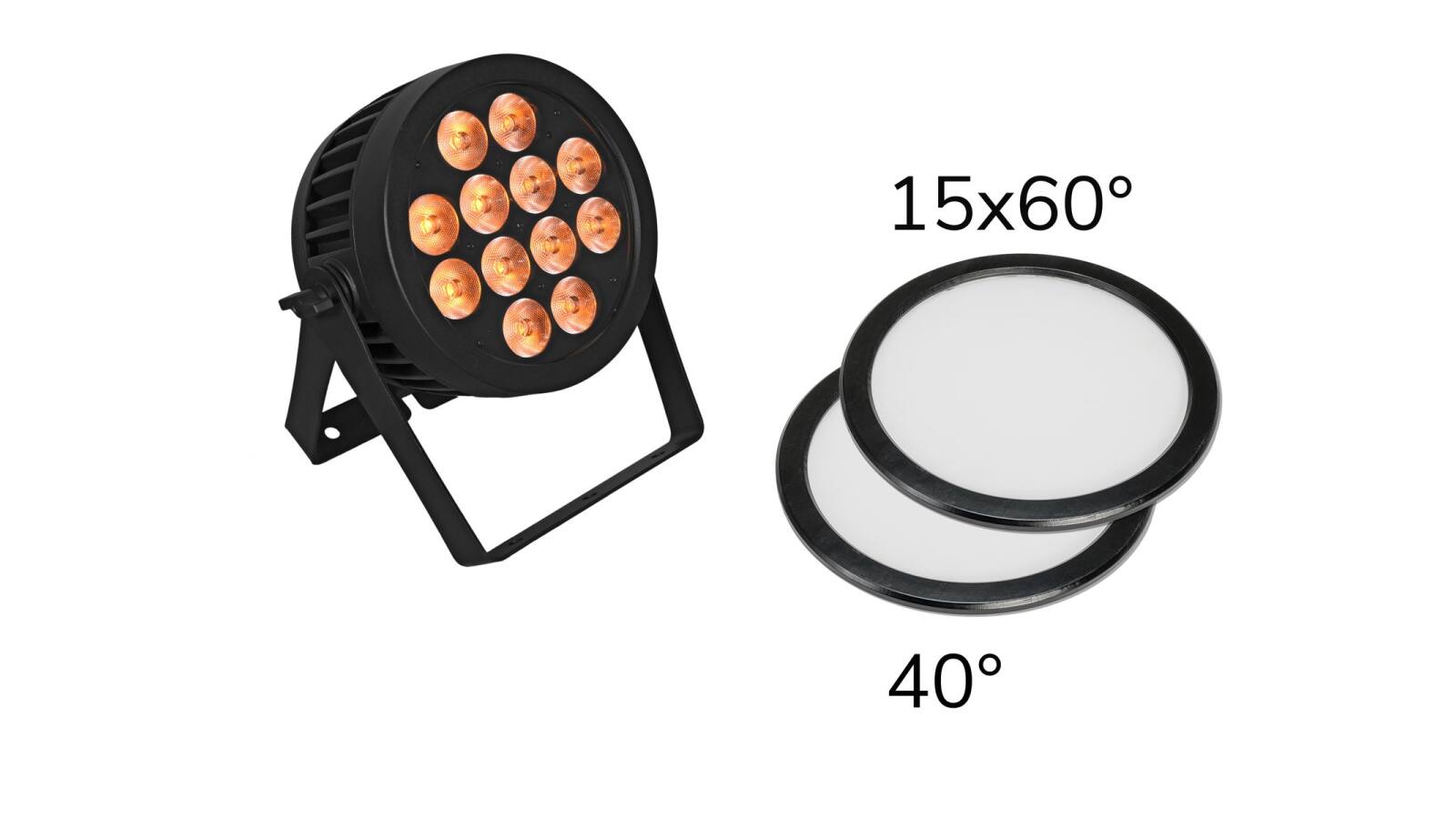 EUROLITE Set LED IP PAR 12x8W QCL Spot + 2x Diffusorscheibe (15x60° und 40°) von Eurolite