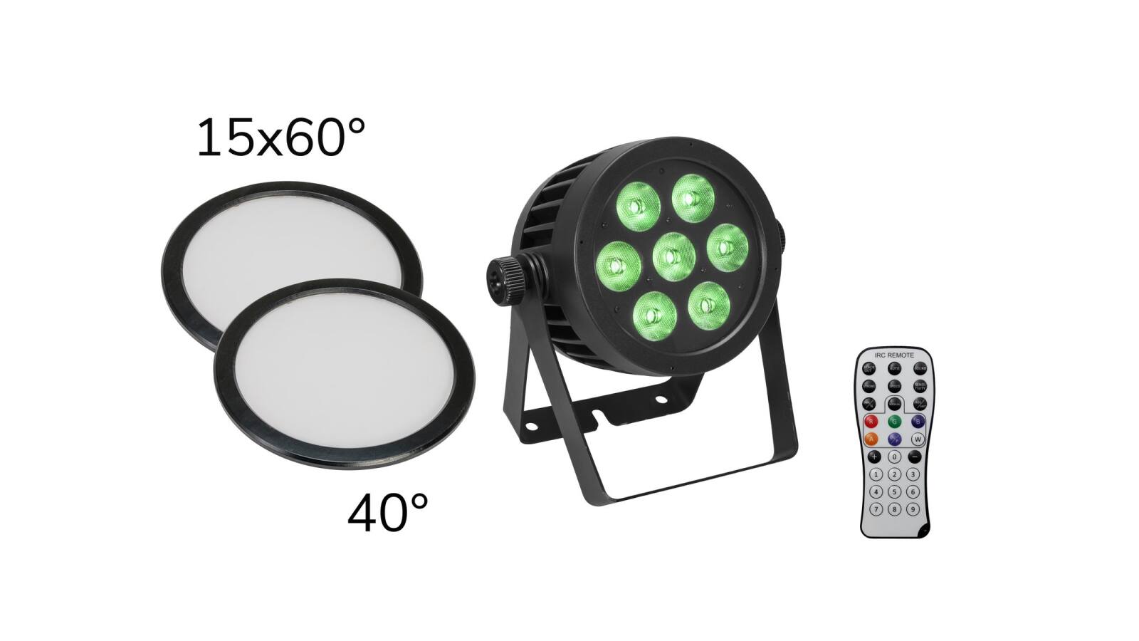 EUROLITE Set LED IP PAR 7x8W QCL Spot + 2x Diffusorscheibe (15x60° und 40°) von Eurolite