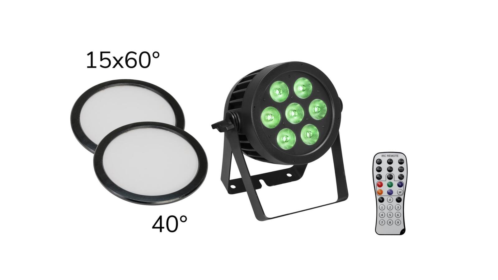 EUROLITE Set LED IP PAR 7x9W SCL Spot + 2x Diffusorscheibe (15x60° und 40°) von Eurolite