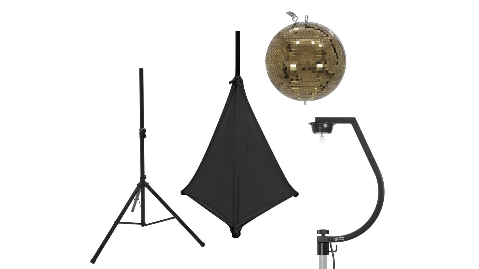 EUROLITE Set Spiegelkugel 30cm gold mit Stativ und Segel schwarz EUROLITE Set Spiegelkugel 30cm gold mit Stativ und Segel schwarz von Eurolite