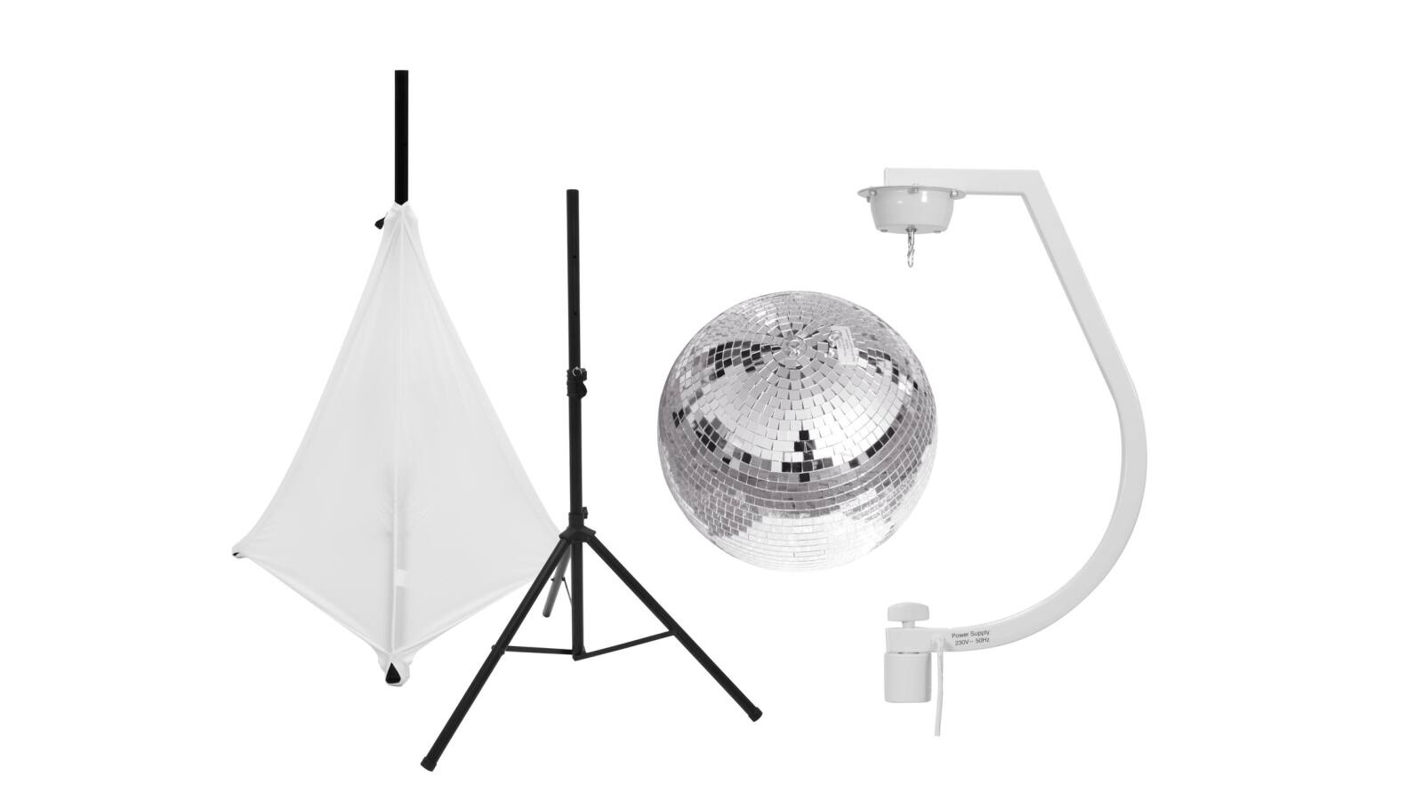 EUROLITE Set Spiegelkugel 30cm mit Stativ und Segel weiß EUROLITE Set Spiegelkugel 30cm mit Stativ und Segel weiß von Eurolite