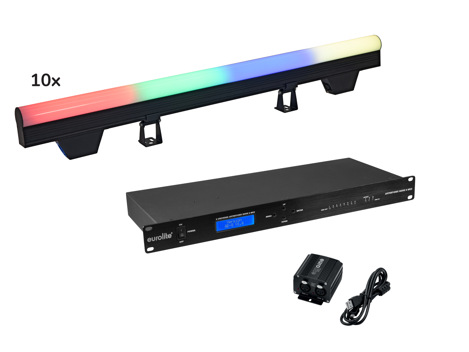 Eurolite Set 10x LED PT-100/32 Pixel DMX Tube + DMX Software von Eurolite