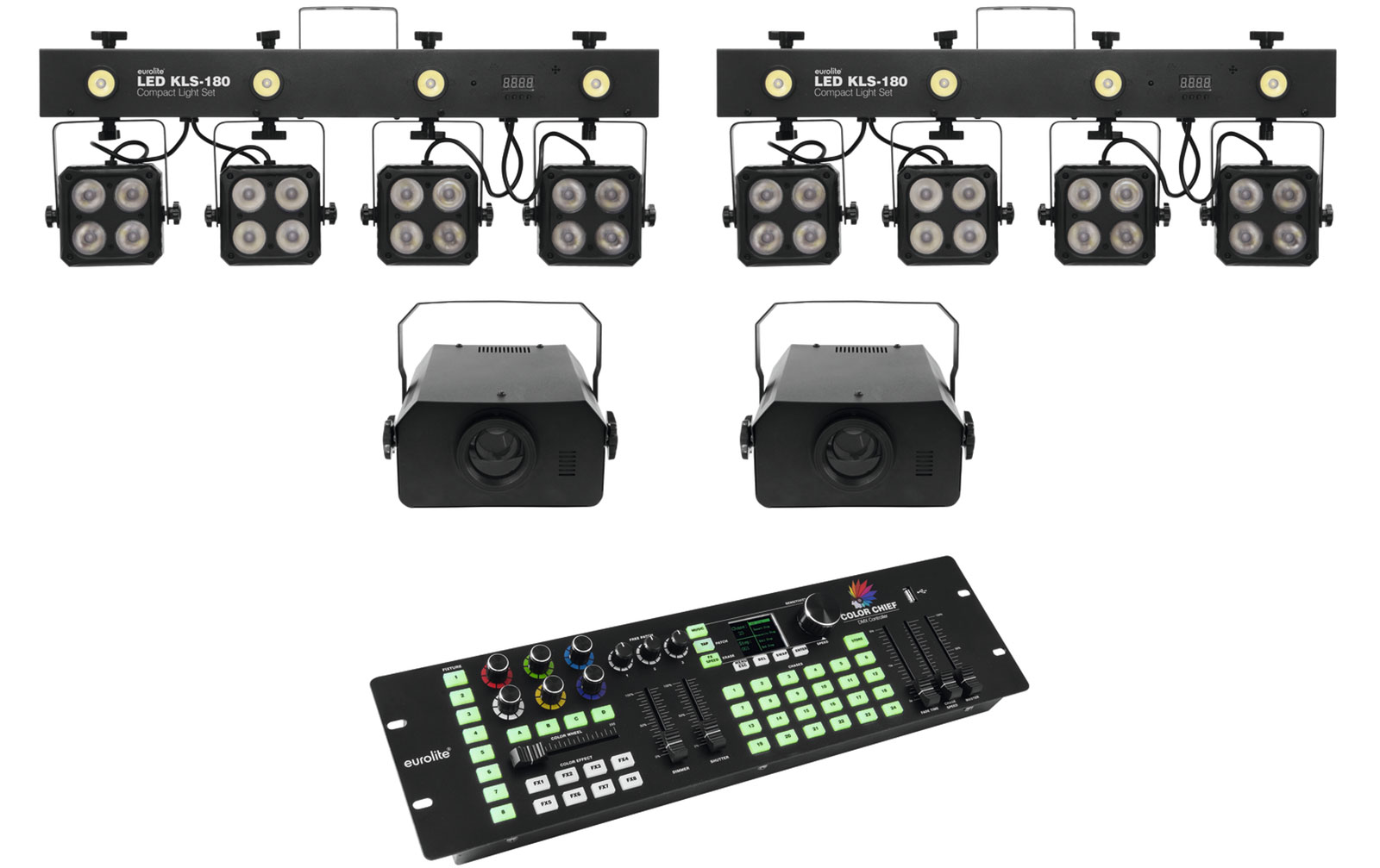 Eurolite Set 2x LED KLS-180 + 2x LED WF-40 + DMX LED Color Chief Eurolite Set 2x LED KLS-180 + 2x LED WF-40 + DMX LED Color Chief von Eurolite
