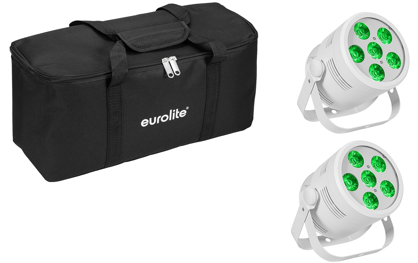 Eurolite Set 2x LED Silent Par 6 QCL Floor ws + Soft-Bag Eurolite Set 2x LED Silent Par 6 QCL Floor ws + Soft-Bag von Eurolite