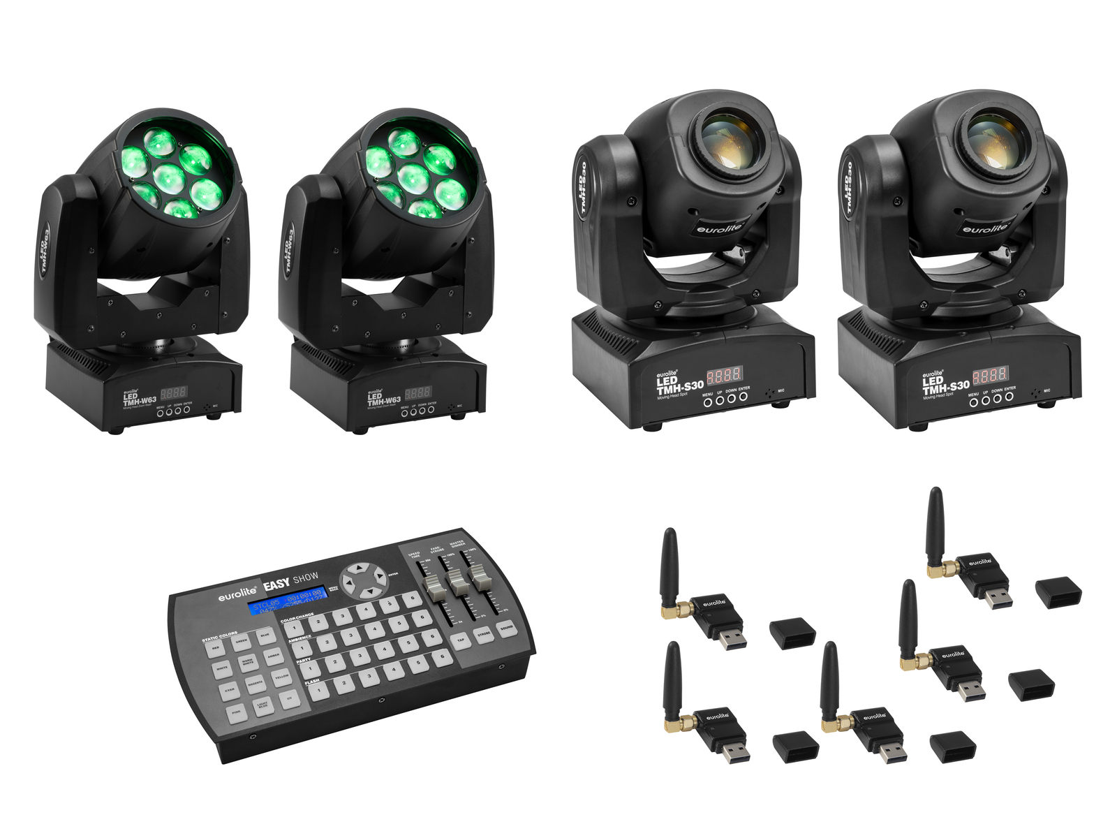 Eurolite Set 2x LED TMH-W63 + 2x LED TMH-S30 + USB QuickDMX + Easy Show Eurolite Set 2x LED TMH-W63 + 2x LED TMH-S30 + USB QuickDMX + Easy Show von Eurolite