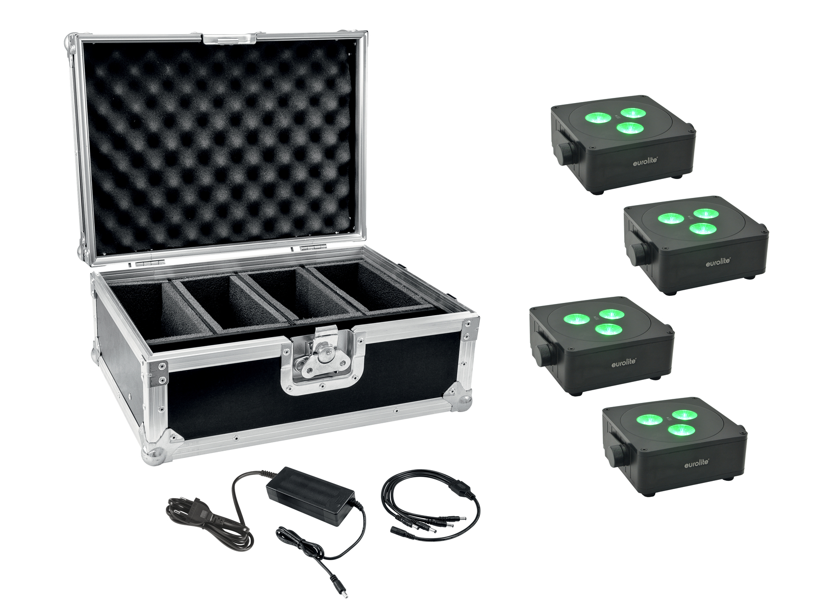 Eurolite Set 4x AKKU IP Flat Light 3 sw + Ladenetzteil + Case von Eurolite