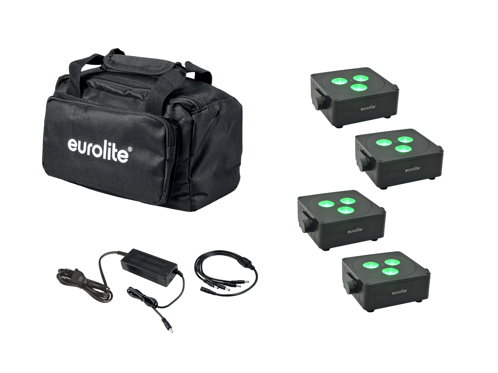 Eurolite Set 4x AKKU IP Flat Light 3 sw + Ladenetzteil + Soft-Bag von Eurolite