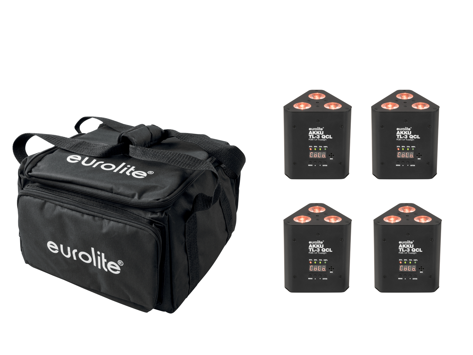 Eurolite Set 4x AKKU TL-3 QCL RGB+UV Trusslight + SB-4 Soft Bag von Eurolite