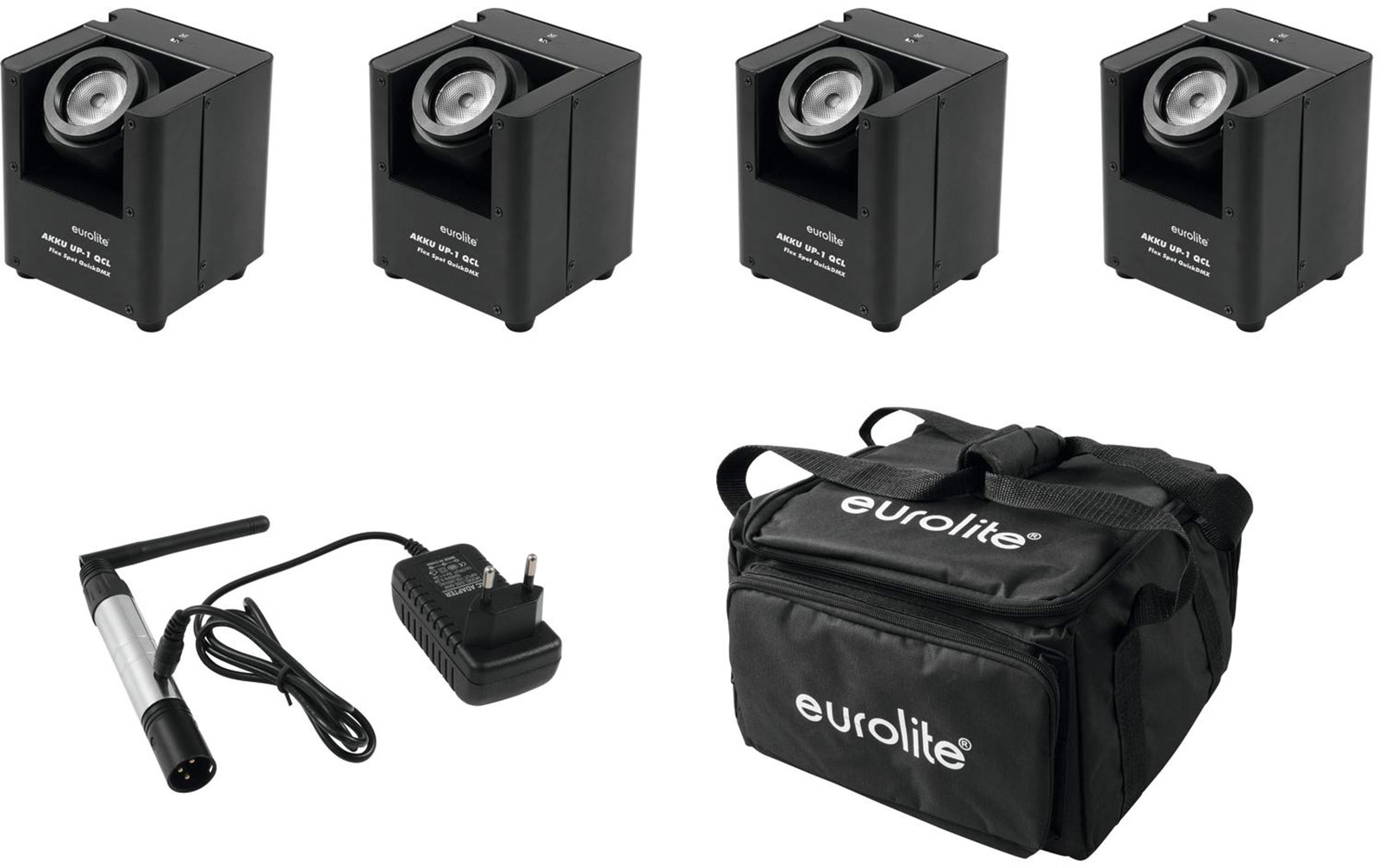Eurolite Set 4x AKKU UP-1 + SB-4 Soft-Bag + QuickDMX Funksender von Eurolite