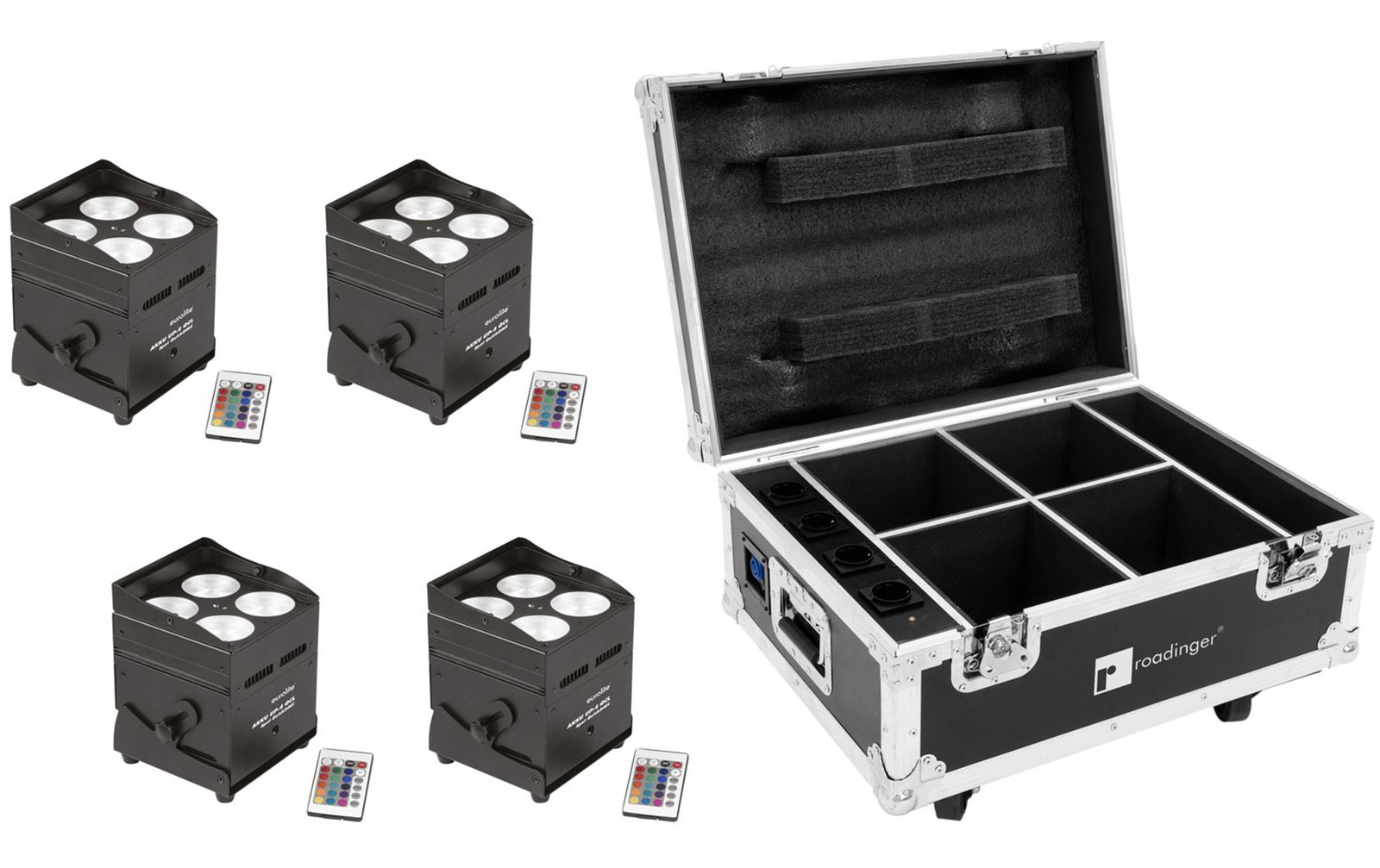 Eurolite Set 4x AKKU UP-4 QCL Spot QuickDMX + Case mit Ladefunktion von Eurolite