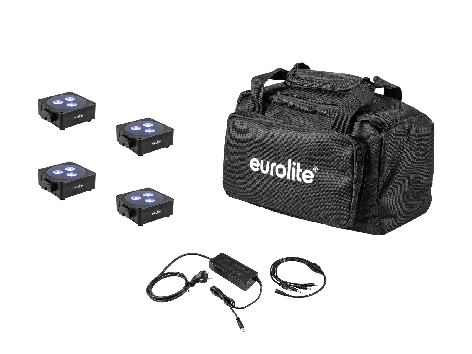Eurolite Set 4x Akku Flat Light 3 sw + Ladenetzteil + Soft-Bag von Eurolite