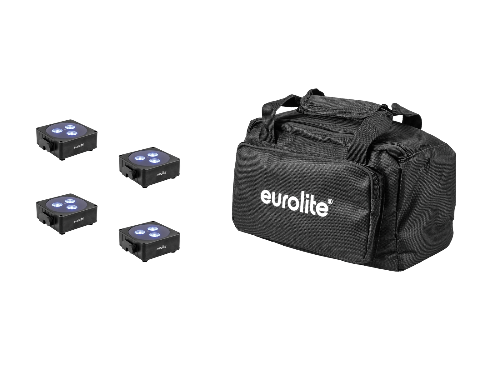 Eurolite Set 4x Akku Flat Light 3 sw + Soft-Bag von Eurolite