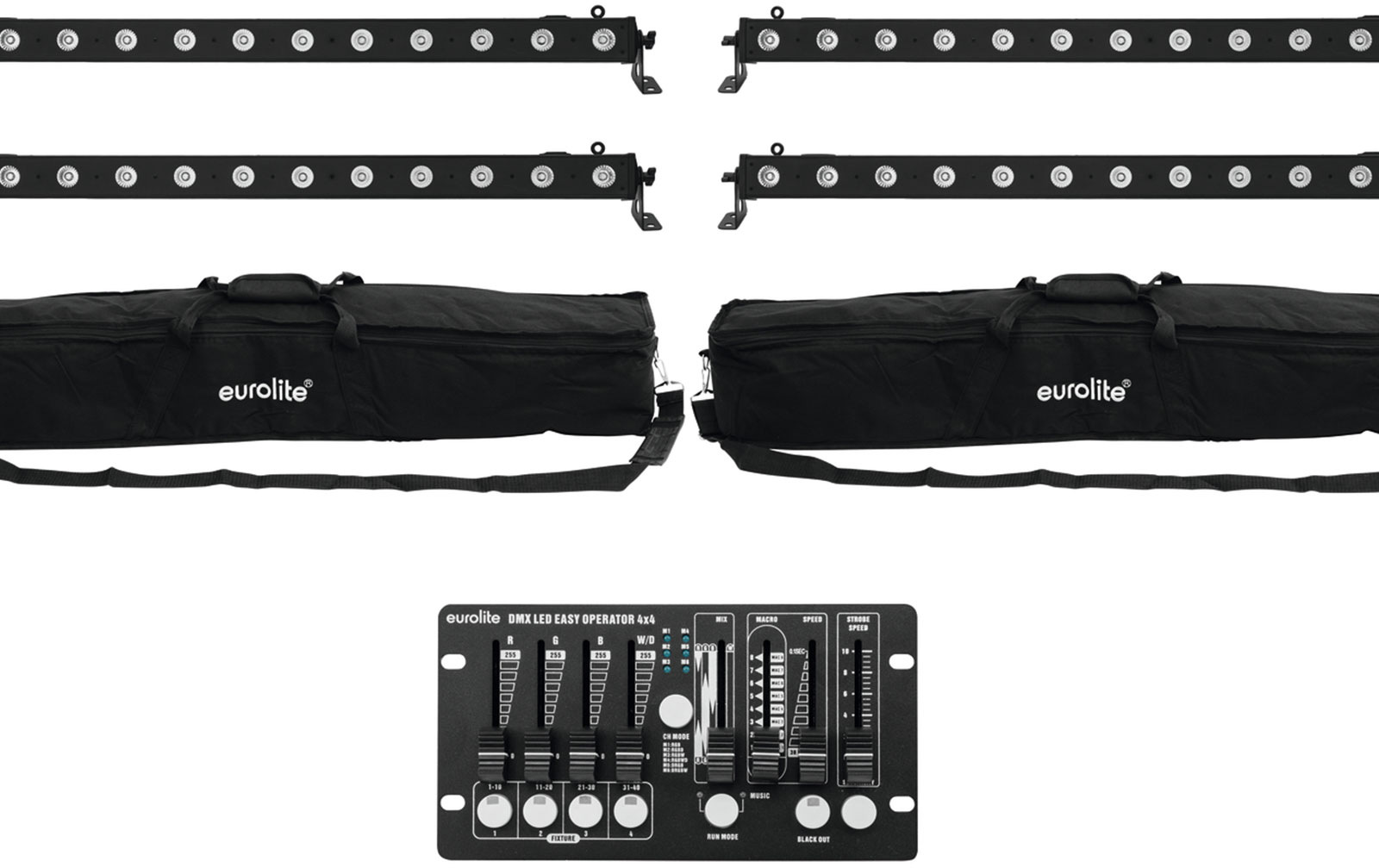 Eurolite Set 4x LED BAR-12 QCL RGBW + 2x Soft Bags + Controller von Eurolite