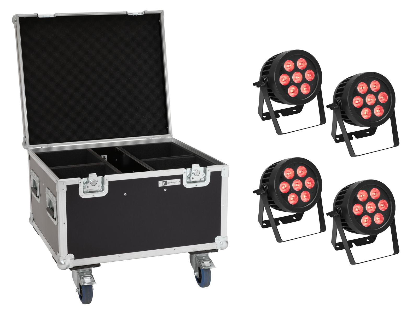 Eurolite Set 4x LED IP PAR 7x8W QCL Spot + Case mit Rollen von Eurolite