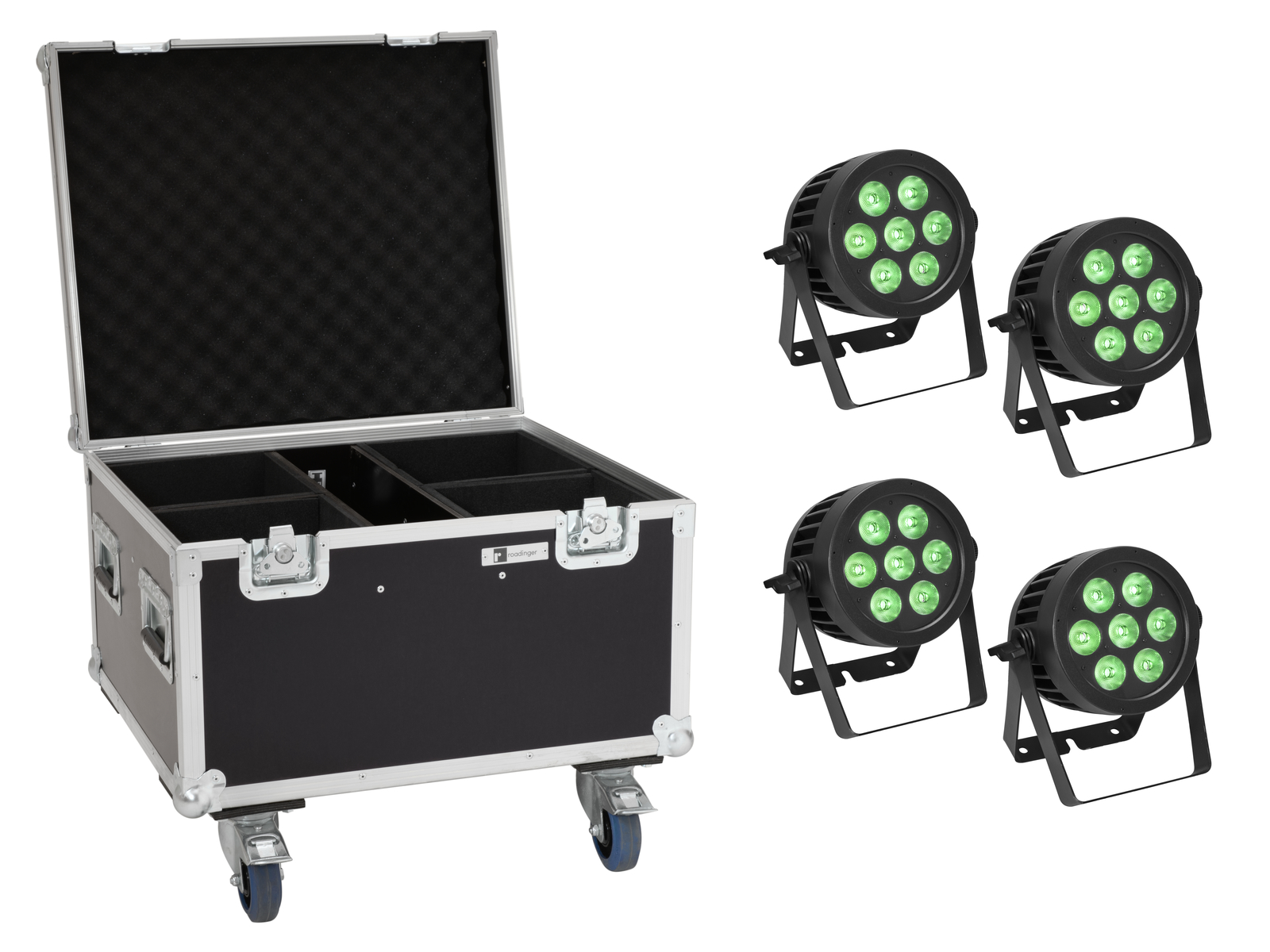 Eurolite Set 4x LED IP PAR 7x9W SCL Spot + Case mit Rollen von Eurolite